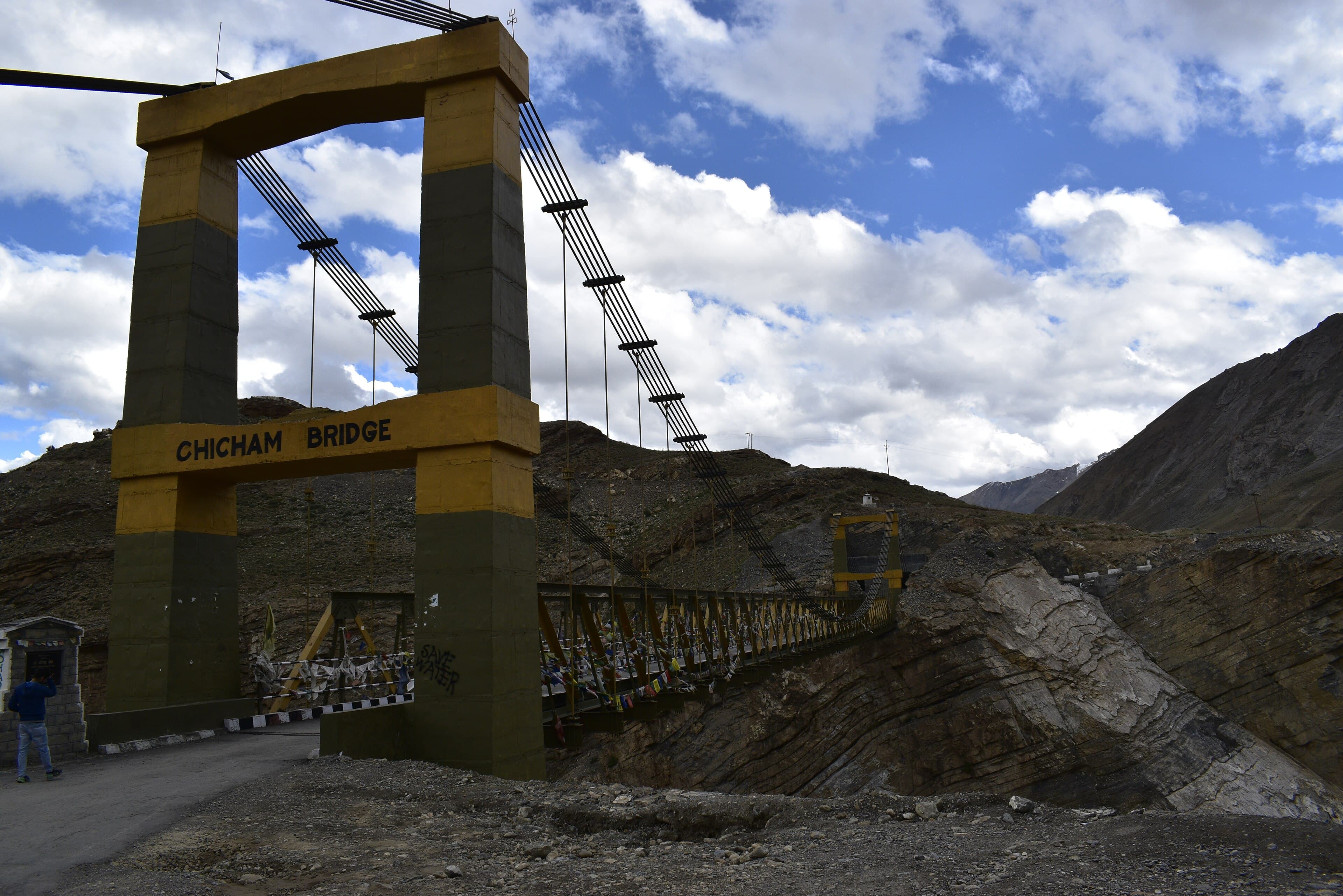 Chicham bridge spanning a deep gorge in Spiti